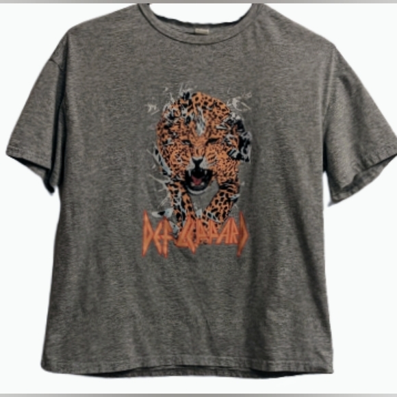 EUC SHEIN grey Def Leppard graphic short sleeve T shirt leopard and def leppard - Picture 2 of 10